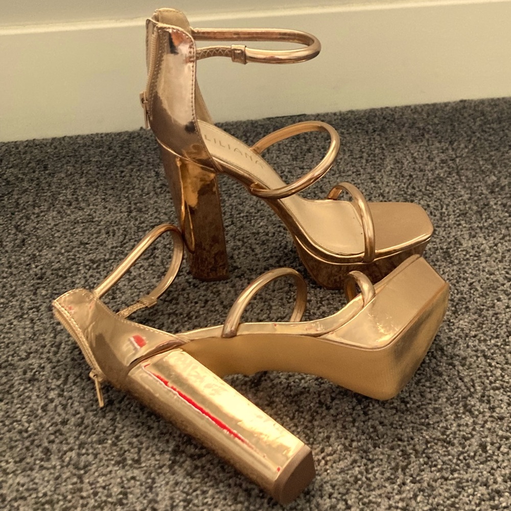 Liliana Gold 5” Chunky Heels. Chrome Gold, Sexy And C… Gem